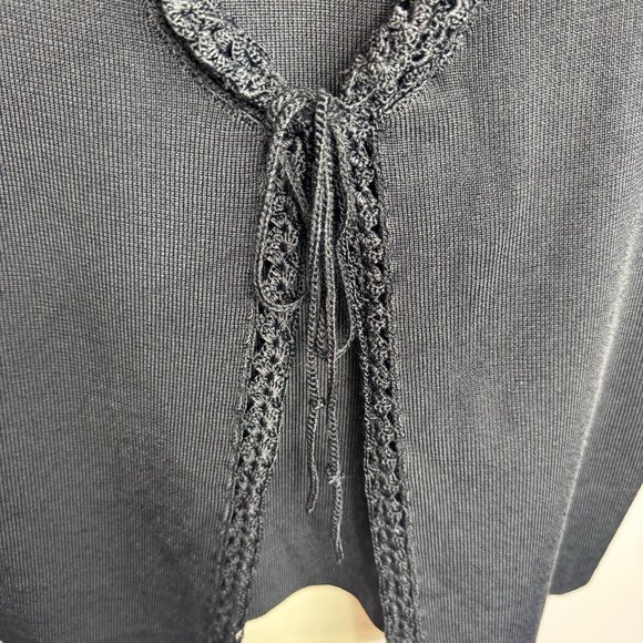 Vintage Talbots Black Tie‎ Front Cardigan - Crochet Trim Slinky Oversized Small - Picture 5 of 9